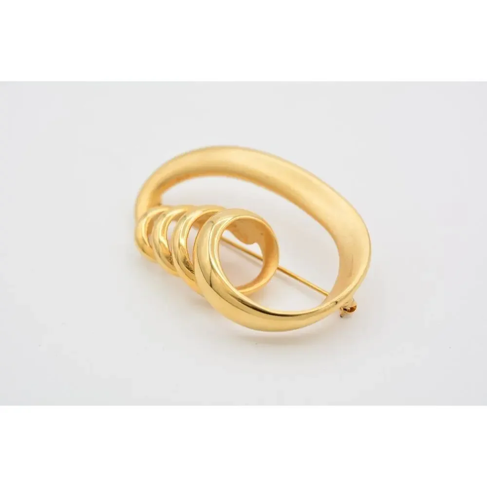 Vintage Abstract Twist Pin Brooch Brushed Gold Matte Shiny Chunky Heavy BinAT